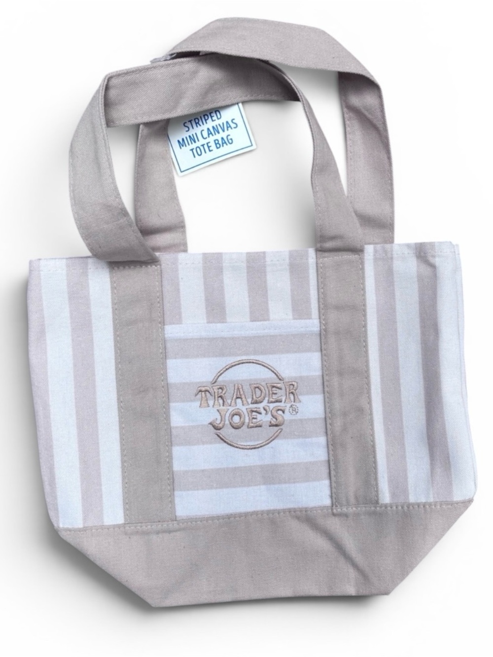 Trader Joe's Brown and white  Striped Mini Canvas Tote Bag